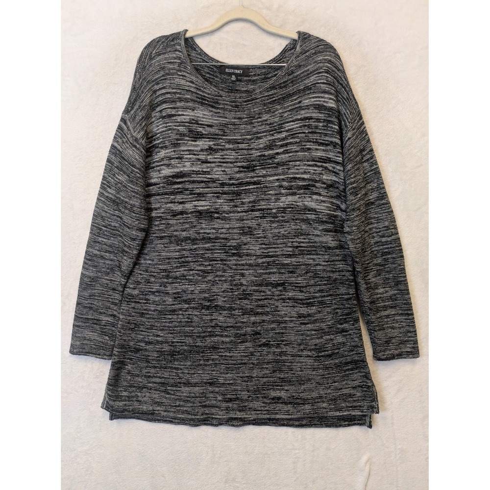 Ellen Tracy Womens XL Black Ivory Space Dye Knit Sweater